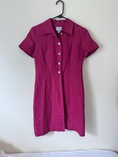 90s Talbots Hot Pink Irish Linen Short Sleeve Collared Dress | 2 - Women’s