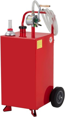 #ad 20 Gallon Portable Fuel Tank Gas Caddy w Manual Pump Hose WheelsRed $199.99