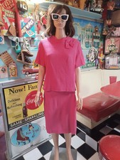 VTG Mid-century 1950s 1960s Polyester Double Knit Skirt Suit Set UNION LABEL L