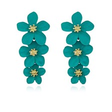 Bohemian Handmade Metal Matte Flower Stud Earrings for Women light blue 