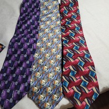 J. Garcia Mens Silk Tie Lot of 3 Abstract Geometric Art Silk Neckties Bundle