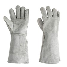 16” Heavy Duty Welding Gloves – Grey Italian Split Cowhide Leather with Flame