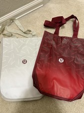 2 New Lululemon Limited Edition Small Reusable Shopping Bag With Logo Gray Red