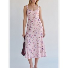Reformation Tully Ditsy Floral Sweetheart Neck Midi Dress Pink Size 6 NWT