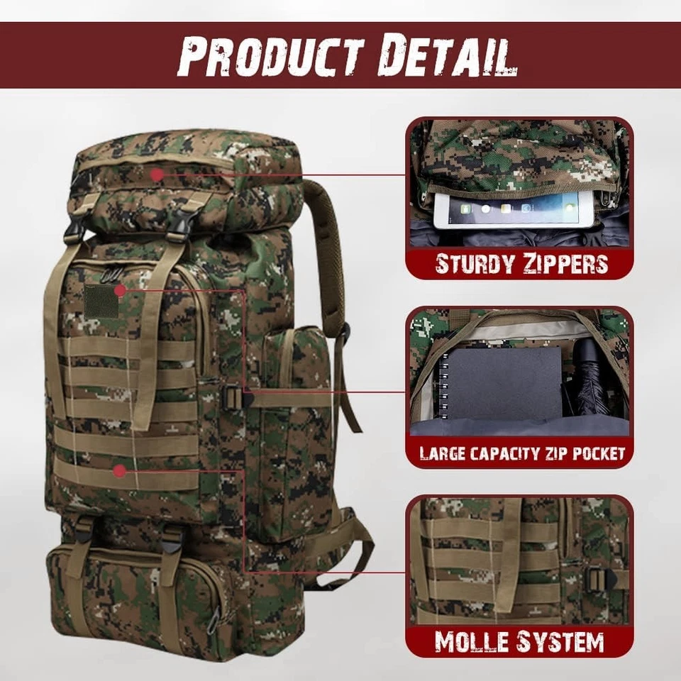 Tarnung Kampfrucksack Grosser 75L Rucksack Outdoor Armeerucksack Wander Trekking - Bild 4 von 4