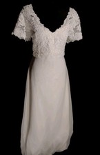 Moonlight Chiffon Shimmer Wedding Gown Short Sleeve Illusion Back Sz 16