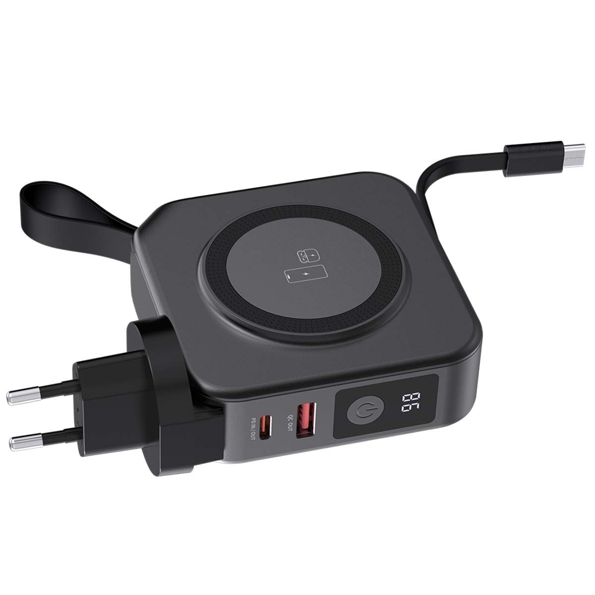 Powerbank magnétique sans fil 10000mAh avec chargeur de voyage 20W Noir