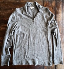 Calvin Klein Jean Sweater Mens Small Gray 1/4 Zip Mock Neck Cotton Knit Pullover