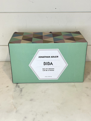 2 Jonathan Adler BIBA Aquamarine 13 oz. Ribbed Tumbler Glasses 3.75'' Tall NIB