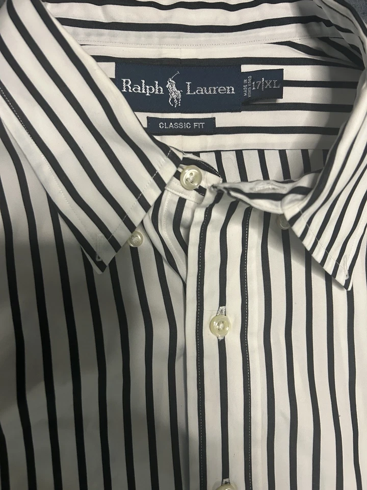 Polo Ralph Lauren Men XL Blue White Striped Oxford Button Down Shirt Pony Logo - Image 4 of 4