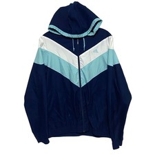 Adidas Windbreaker Jacket Womens L Zip Chevron Hooded Athleisure Sporty Comfort