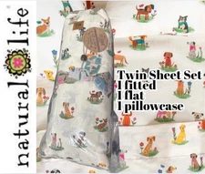 NWT Natural Life Twin Size FLAT +Fitted SHEET+1 Standard Case Floral Cotton Boho
