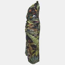 Dolce Gabbana Multicolor Jungle Print Silk OneShoulder Ruched Dress S