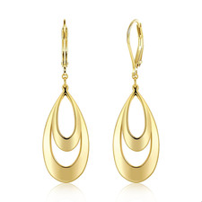 925 Sterling Silver  14K Gold Plated Teardrop Dangle Earrings Double Teardrop L