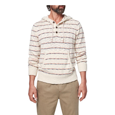 FAHERTY Sandy Cove Striped Poncho Hoodie Sweater Mens Medium Cream Button Neck
