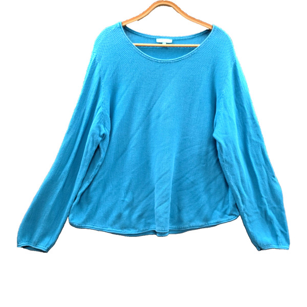 Blue Illusion Jumper Womens Pullover Size 3L Blue Textured Knit Long Sleeve