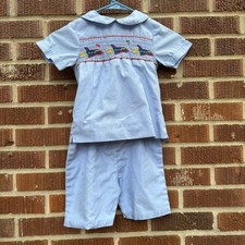 ORIENT EXPRESSED boutique smocked Boys 2 pc Blue outfit Shorts Shirt Size 4