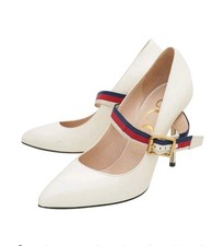 GUCCI SYLVIE MARY JANE PUMPS MYSTIC WHITE 475085 SIZE 41 SHOES HEELS
