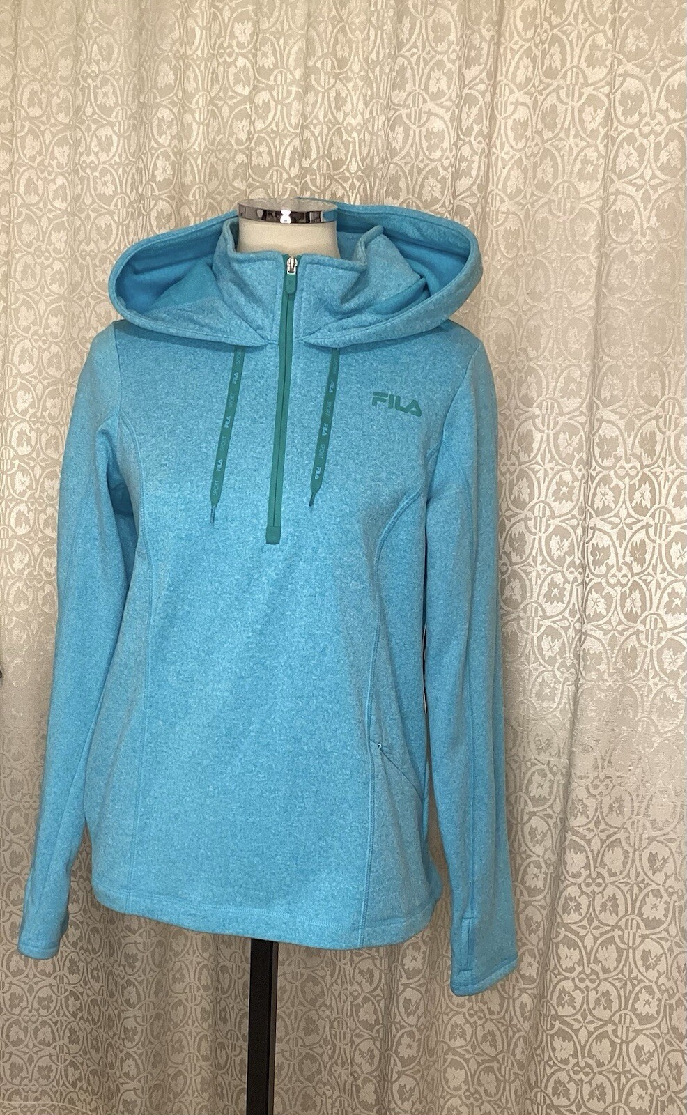 NEW FILA Sport Felpa con Cappuccio Donna Lg 1 4 Zip Pullover Giacca Pile Blu Isola