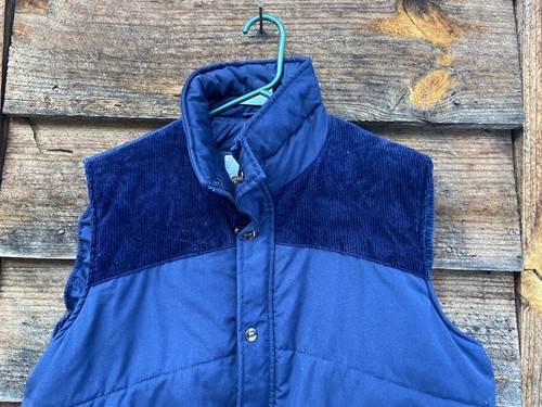 Fieldmaster Mens Vest Vintage Blue Puffer Corduroy Trim Pocket Full Zip Layer XL - Picture 3 of 14