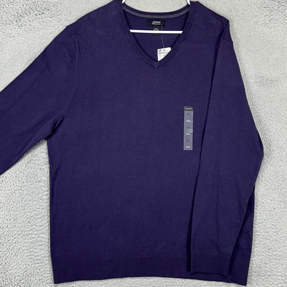 Alfani Pullover V-Neck Sweater Adult 2XL Purple Nylon Blend Long Sleeve  Mens NEW