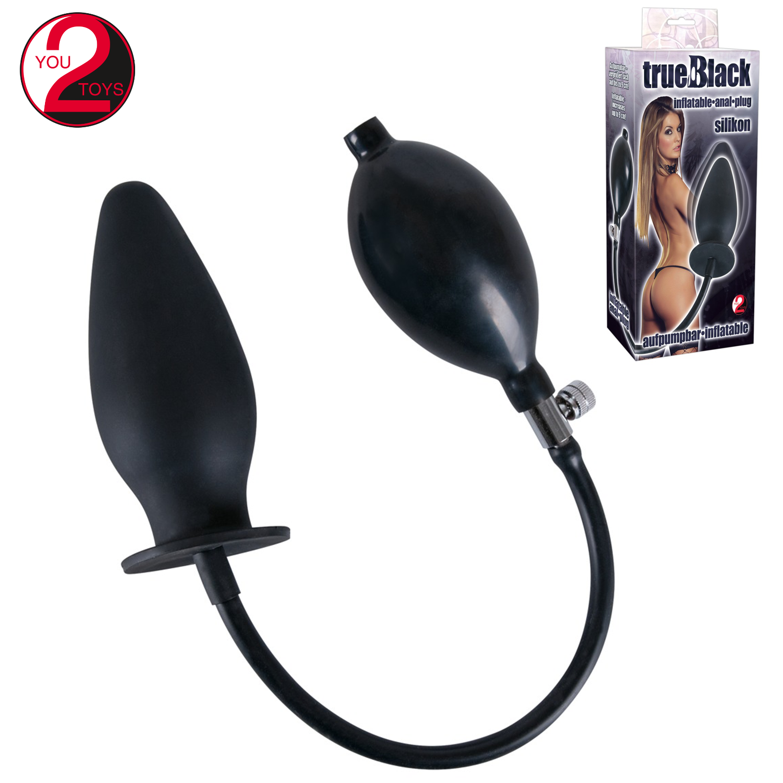 Plug Anale Gonfiabile in Silicone con Pompetta a Mano True Black Inflatable Plug