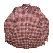 LL Bean Soft Cotton Shirt Mens Medium Red Check Long Sleeve Button Up Regular