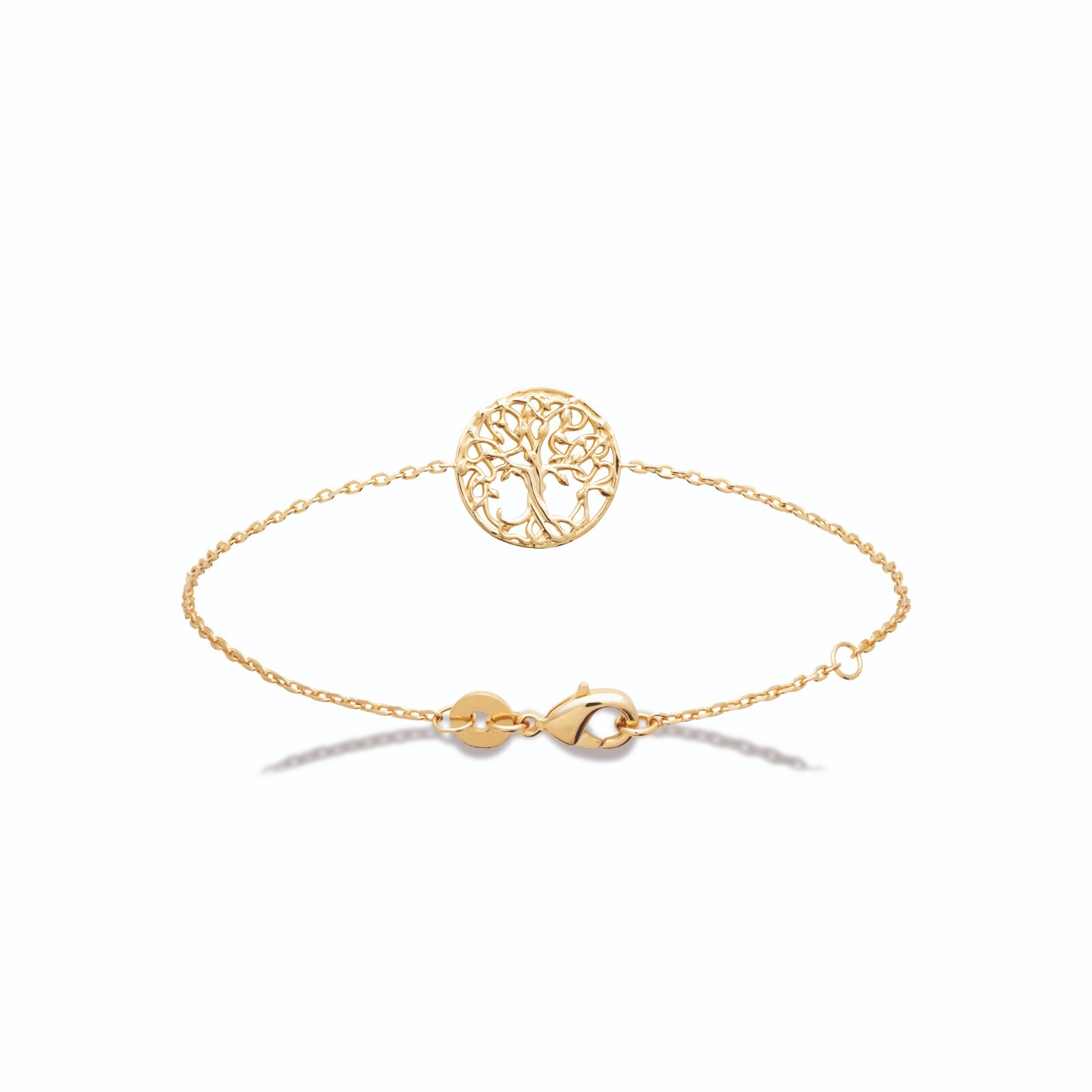 Bracelet en Plaqué Or 18 carats avec Pendentif Rond Arbre de Vie
