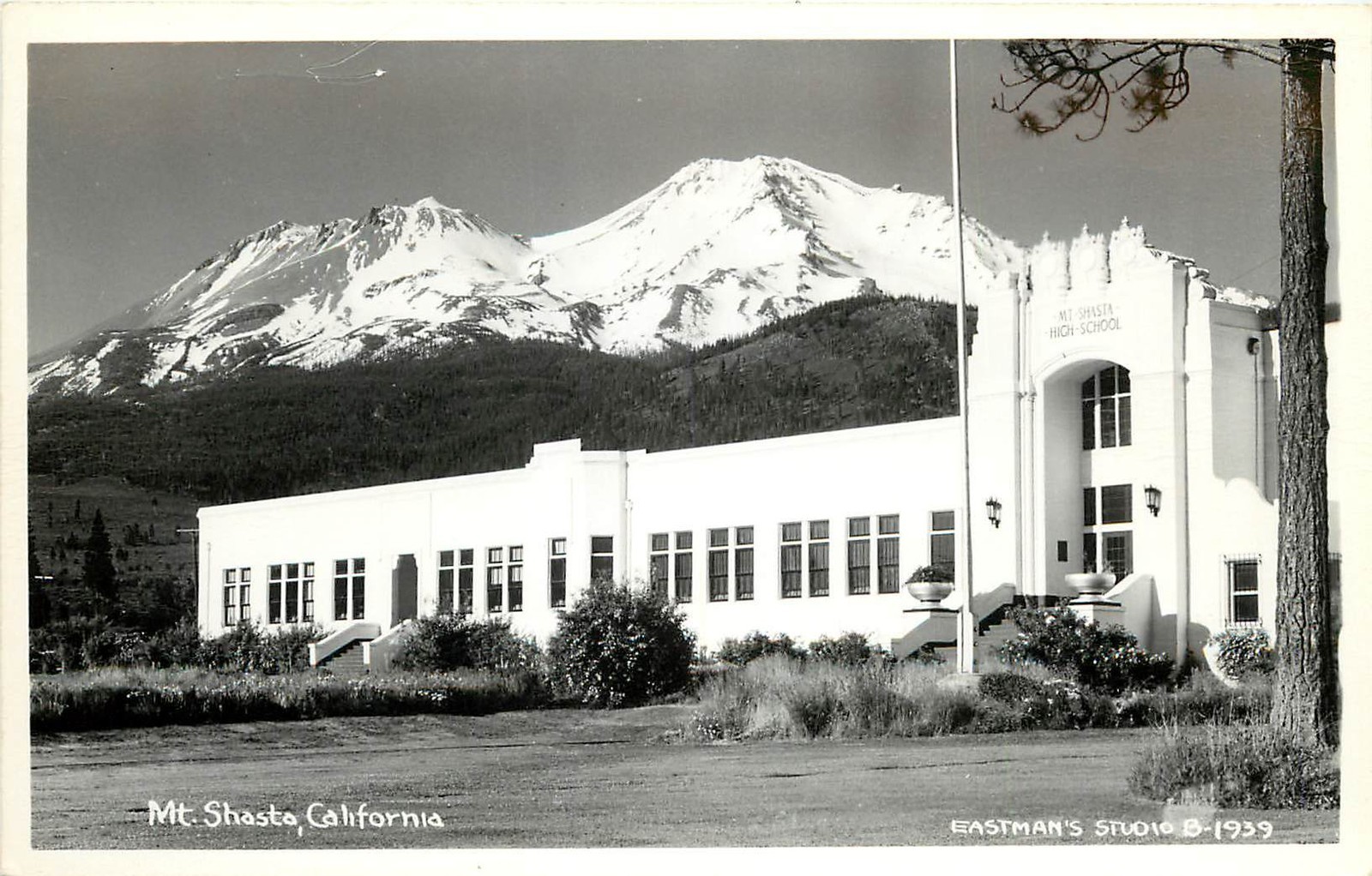 RPPC Postcard Mt. Shasta High School & Mt. Shasta Siskiyou Co. CA