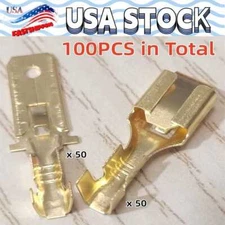 100x Splice Crimp Wire Connector 6.3mm Non-insulated Female Male Spade Terminals