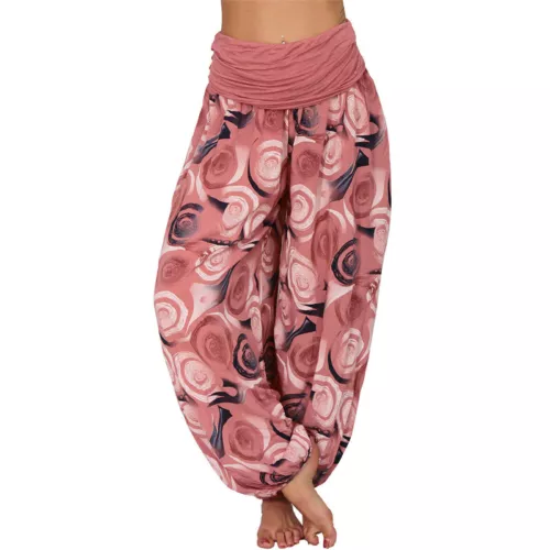 Women Elastic Waist Boho Floral Harem Trousers Baggy Wide Leg Palazzo Pants - Picture 8 of 60