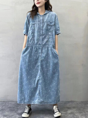 Womens Fashion Loose Printed Hooded Denim Dresses Luxury Casual Elegant  Vestidos | eBay
