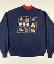 Vintage 80s Jerzees Christmas type sweatshirt Winter USA Navy Bear Barn Crewneck