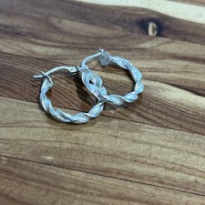Vintage Modernist 925 Large Sterling Silver Twist Hoop Earrings