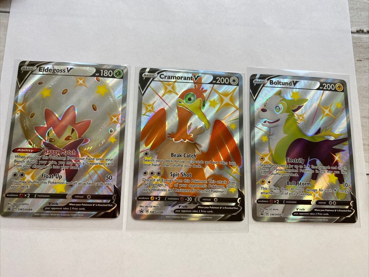 pokemon shining fates card set Pokemon Shining Fates V Tins Promo Cards Set Cramorant, Eldegoss, Boltund  MINT