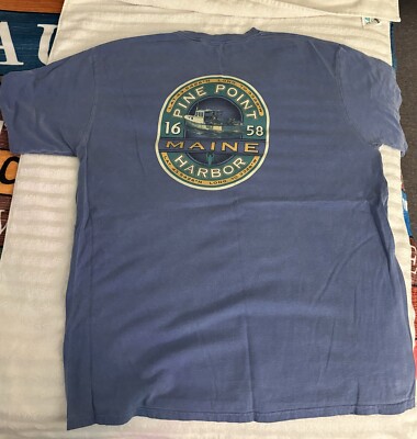 Pine Point Maine Harbor Scarborough ME T Shirt Lobster Boat Blue Large