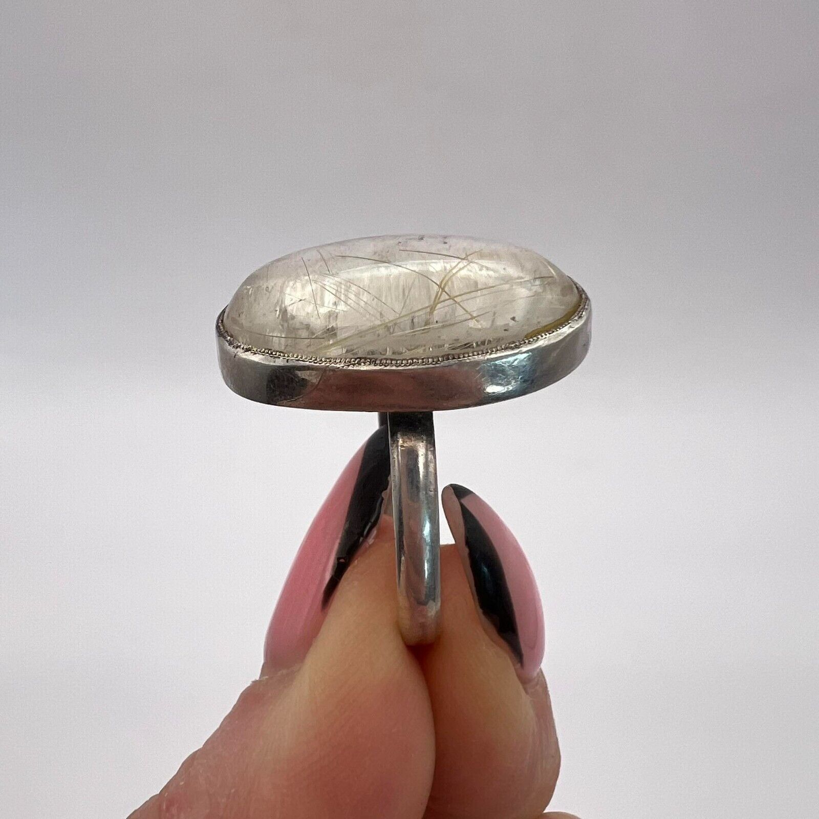 925 sterling silver ring, polished quartz crystal… - image 2