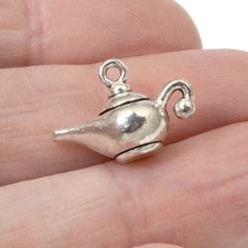 10 Enchanting Genie Lamp Charms, Silver Magic Oil Lamp Pendants for DIY Jewelry