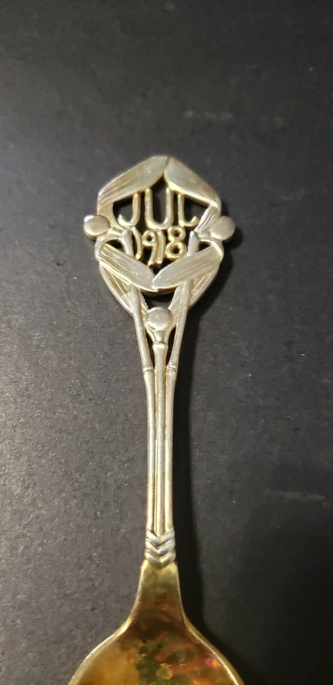 Cuchara de Navidad danesa A. Michelsen 1918 de plata de ley dorada muérdago Foto 2 de 4