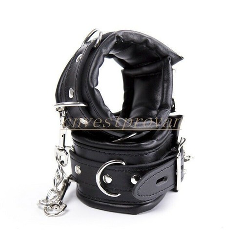 Pu Leather Black Padded Handcuffs Ankle Cuffs Neck Collar Restraints Couple BDSM - Bild 17 von 29