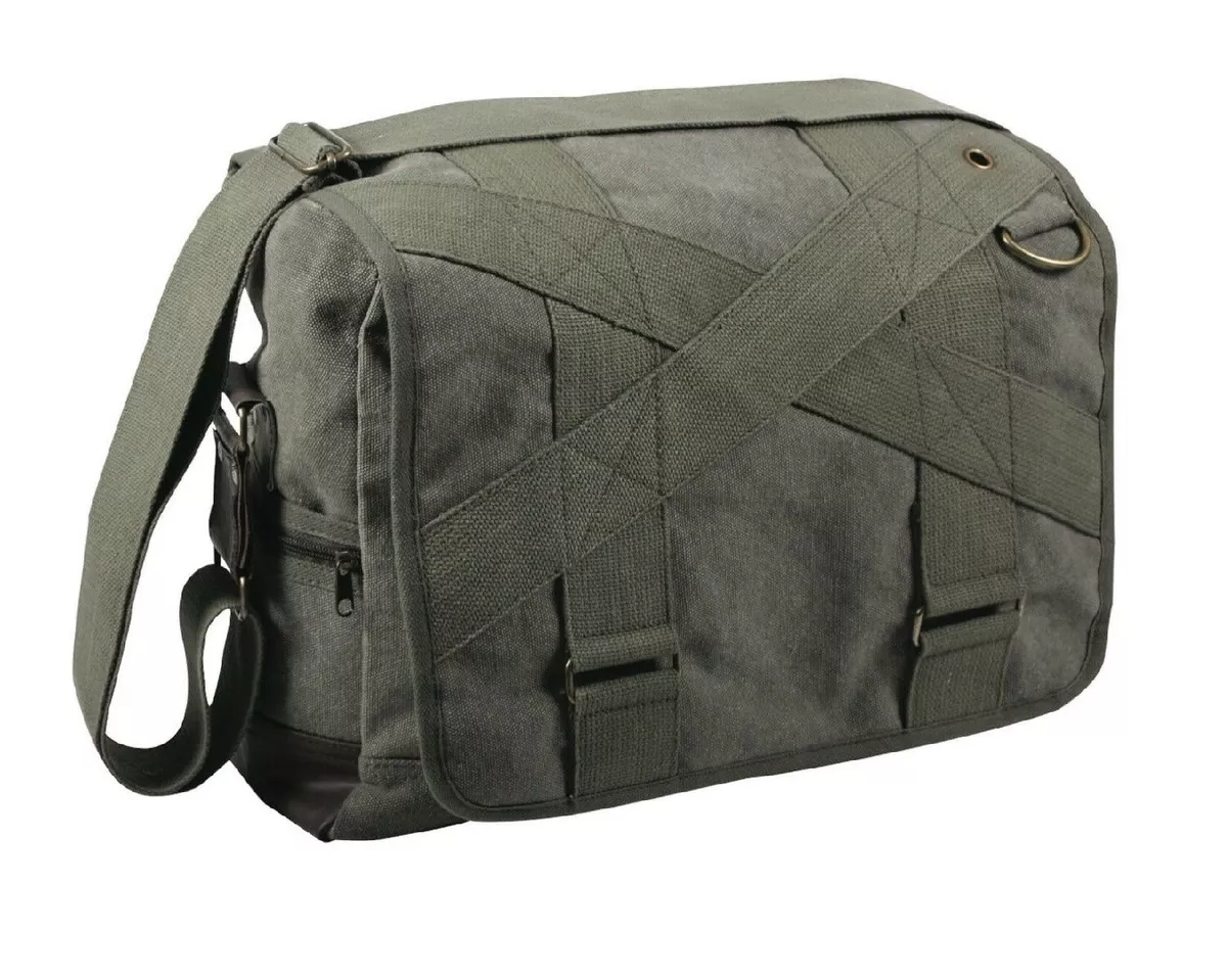 Vintage Outback Messenger Bags Olive Drab Canvas w Leather 14.5