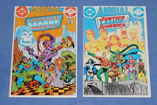 " JUSTICE LEAGUE of AMERICA " ANNUAL 1 &2, DC (1984) 1st VIBE STEEL GYPSY. VFN+