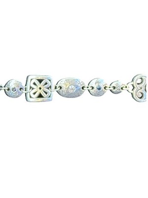 BRIGHTON Silver Tone FLOWER & HEART Link Bracelet-Clear/Blue  display picture 1