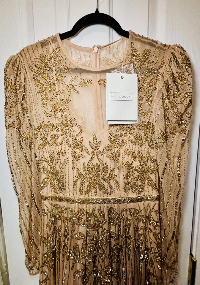 NUEVO CON ETIQUETAS MAC DUGGAL TALLA 6 lentejuelas cosidas a mano con detalles florales #93638 Foto 2 de 4