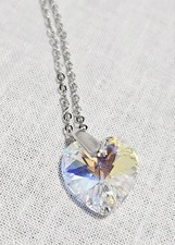 Silver Tone Necklace Heart Pendant Made With Swarovski Crystal J14-3426