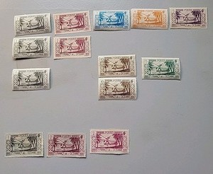 Old France Oceanica stamp lot Of 14. 3 Used. 11 Unused.  Color Variations. 1934.