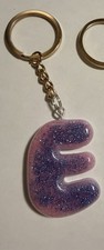 Glitter Resin Letter Initial Keychain w/ Metal Key Ring, Multicolor  E  custom