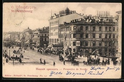 AK St. Petersburg, Perspective de Nevsky, Straßenpartie, Geschäft von Sophie Mu 