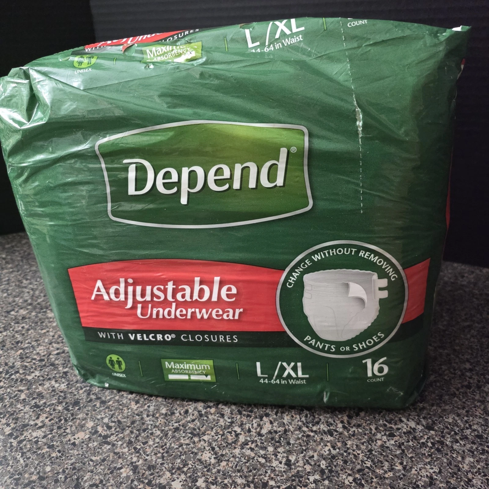 Vintage Depend Adjustable Underwear L/XL 16 Count Maximum Absorbency Unisex 2010
