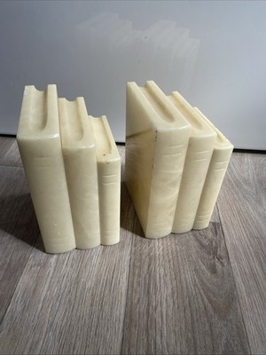 Vintage Marmor Alabaster ''Stapelbücher'' Buchstützen creme schwer bitte lesen